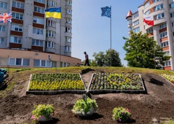 У Тернополі облаштували квітники в кольорах прапорів ЄС, США, Польщі та Великобританії
