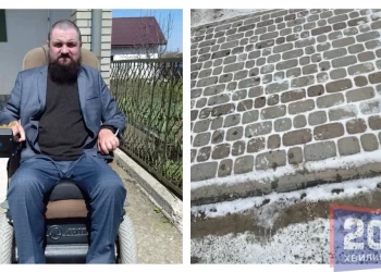 У Гусятині будують тротуар, на якому не проїдеш на інвалідному візку: місцева влада коментарів не дає