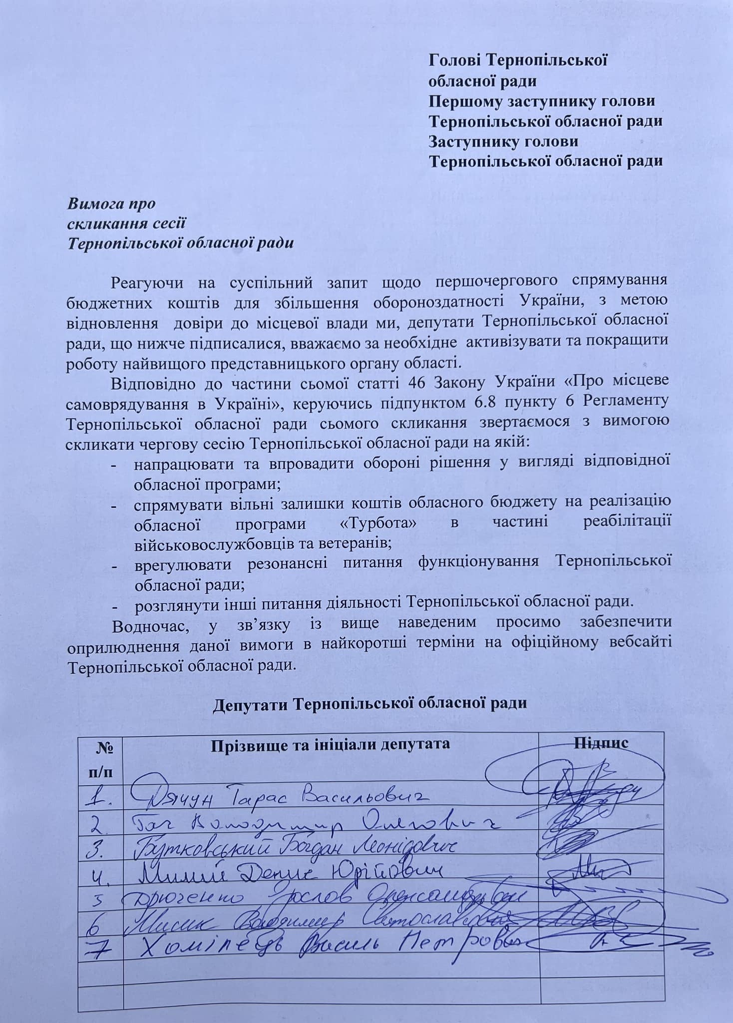 Депутати Тернопільської облради звернулися із вимогою скликати сесію 