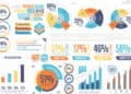Business infographics set with different diagram vector illustration. Abstract data visualization elements, marketing charts and graphs. Website, corporate report, presentation, advertising template