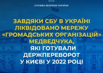 Завдяки СБУ в Україні ліквідовано мережу «громадських організацій» Медведчука, які готували держпереворот у Києві у 2022 році