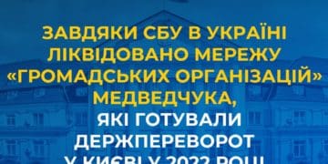 Завдяки СБУ в Україні ліквідовано мережу «громадських організацій» Медведчука, які готували держпереворот у Києві у 2022 році