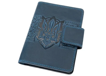 темно синя шкіряна обкладинка для документів