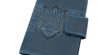 темно синя шкіряна обкладинка для документів